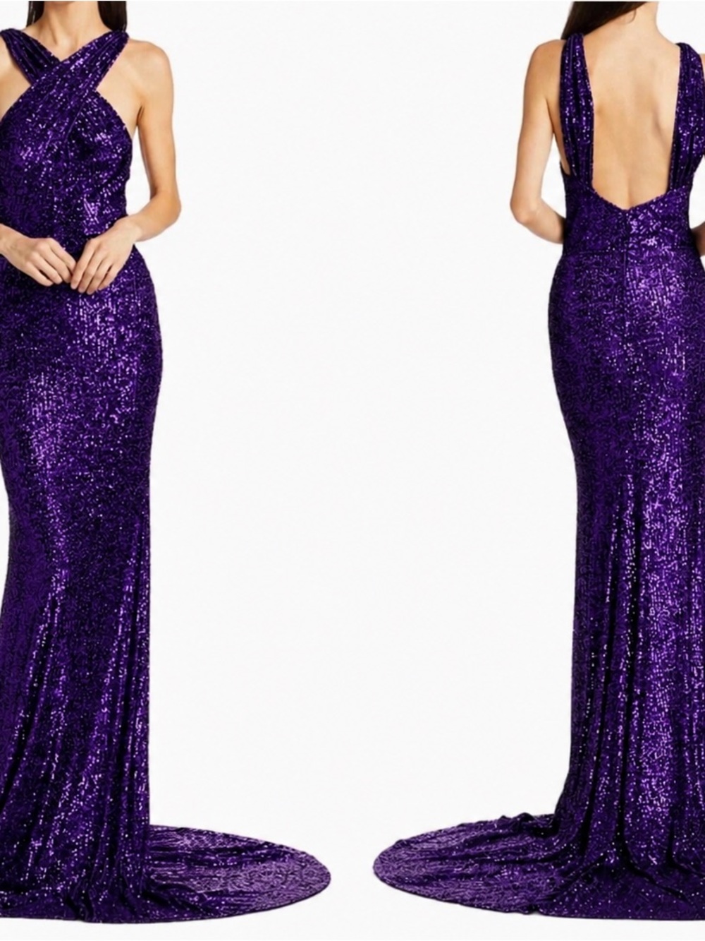 Naeem Khan Deep Purple Sequin Backless Halter Gown NWT Neiman Marcus size 6-8